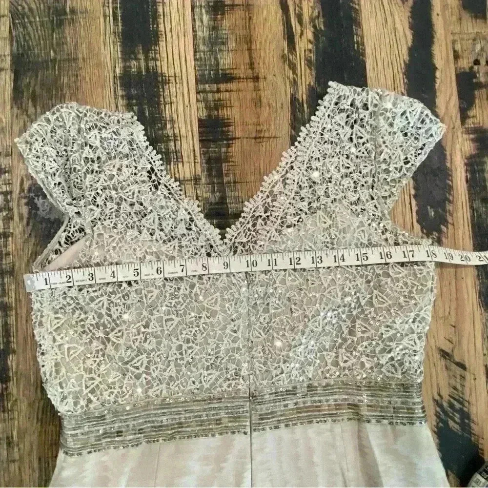 Kay Unger New York Silver Lace & Sequins Elevated Cocktail Dress Size 14 - Picture 8 of 14
